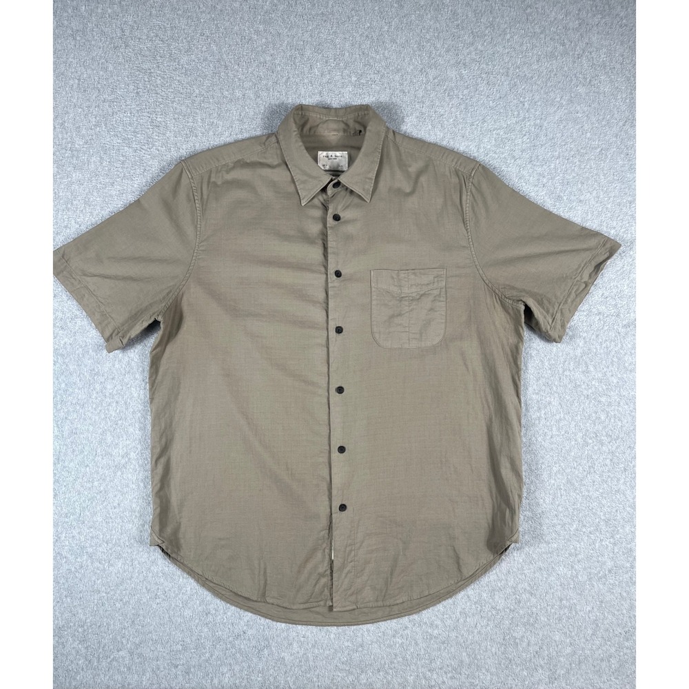 Rag & Bone Fit 3 Men Olive Green Short Sleeve Button Down Shirt Size Large READ